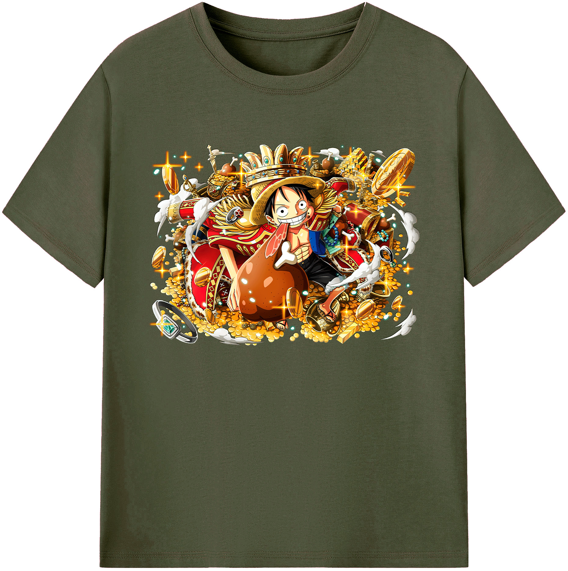 ワンピース モンキー・D・ルフィ ONE PIECE Monkey D. Luffy 綿100％ メンズ半袖Tシャツ｜肌触りやわらか＆通気性